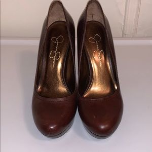 Distressed Jessica Simpson platform pumps